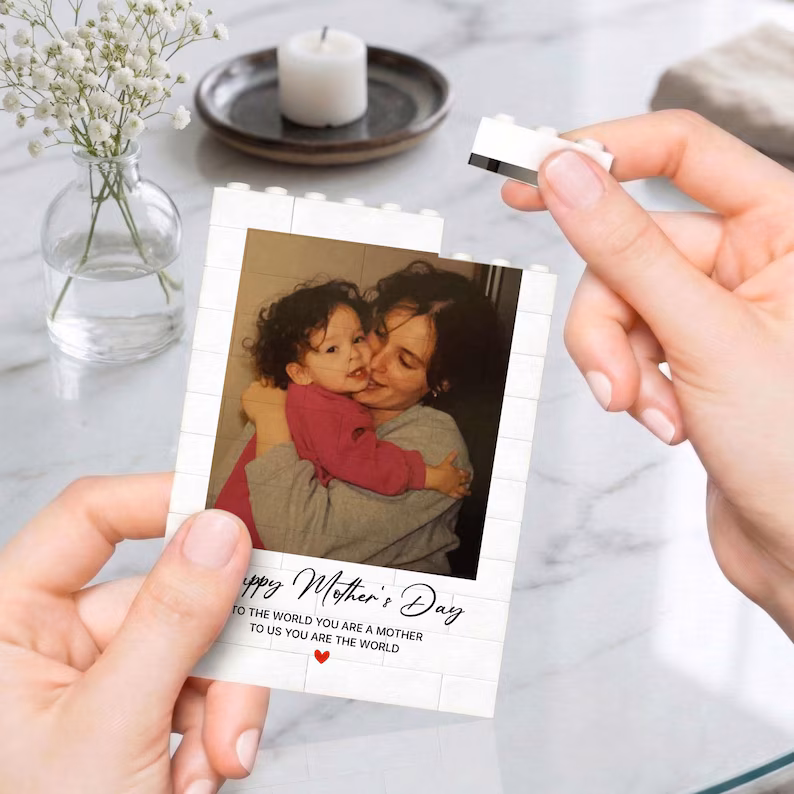 Personalized Brick Photo Puzzle Custom Retro Picture Building Blocks Mothers Day Keepsake Gift for Mom Unique Memories Photo Bricks
