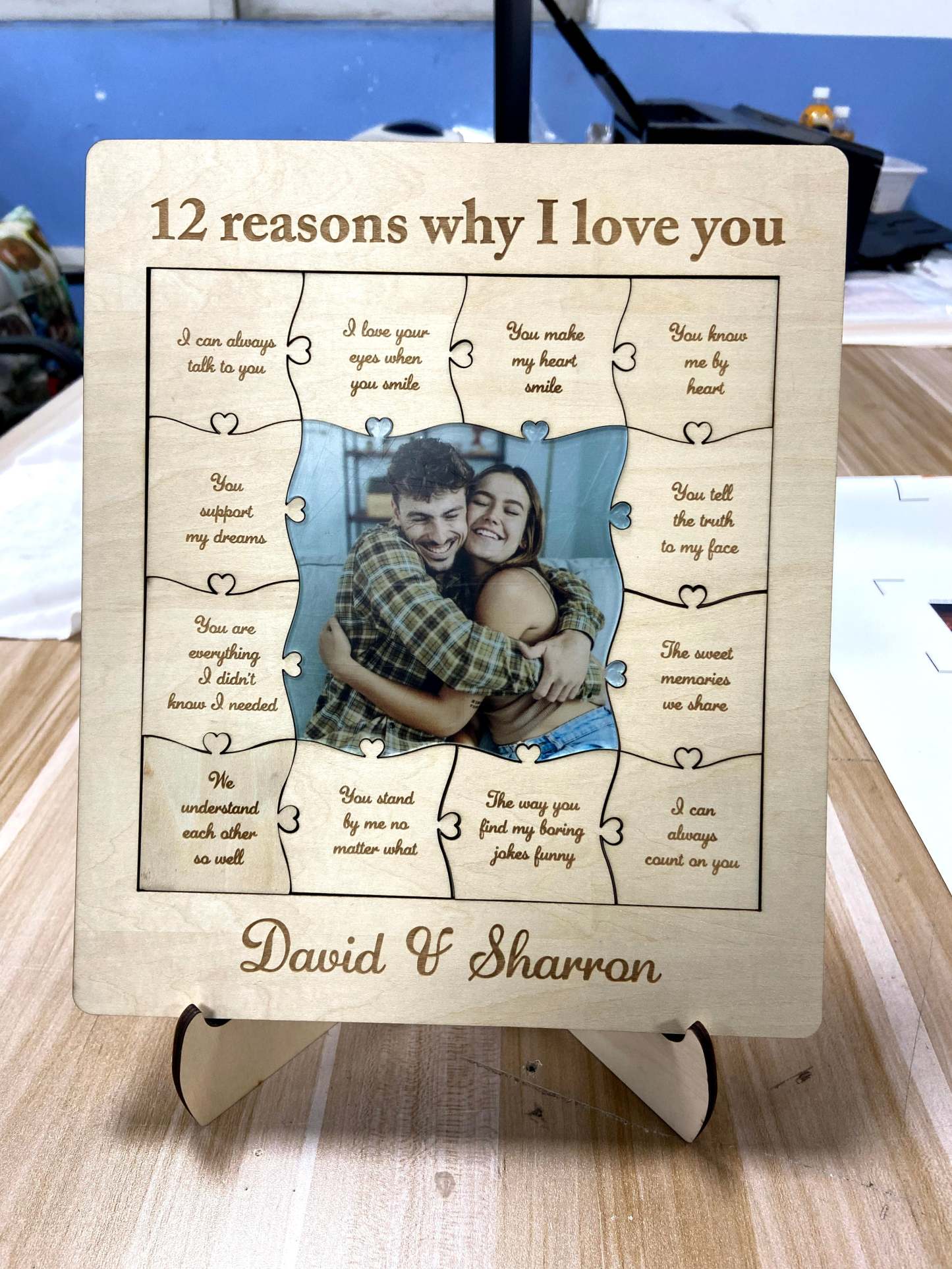 12 Reasons Why I Love You Custom Photo Name Acrylic Wooden Puzzle - CustWit