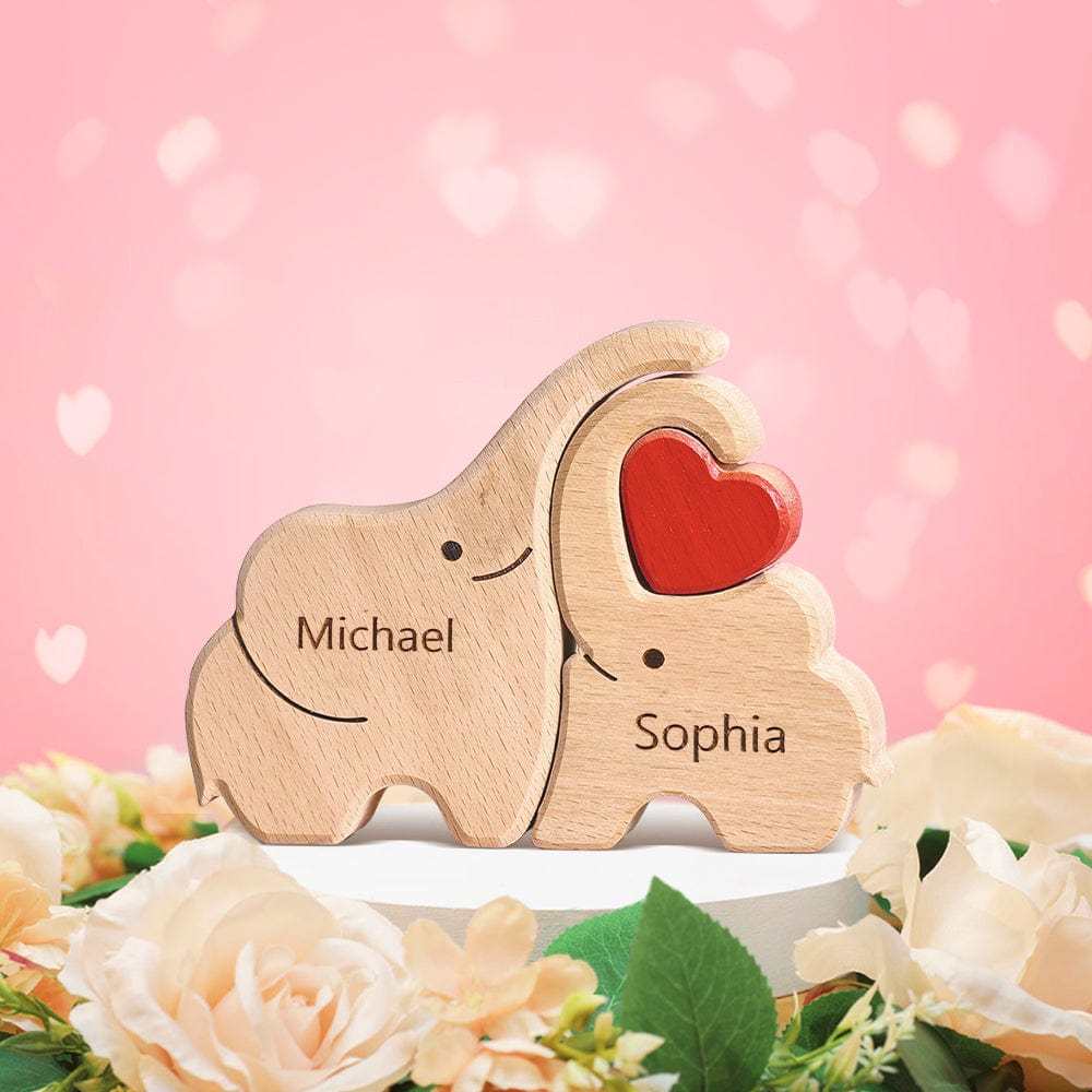 Valentine's Day Gifts Wooden Family Elephant Puzzle Custom Names Home Decor