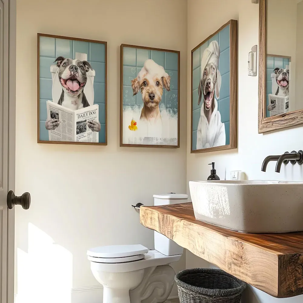 Custom Pet Portrait From Photo, Guestroom Wall Art, Funny Bathroom Art - (Digital Cards)