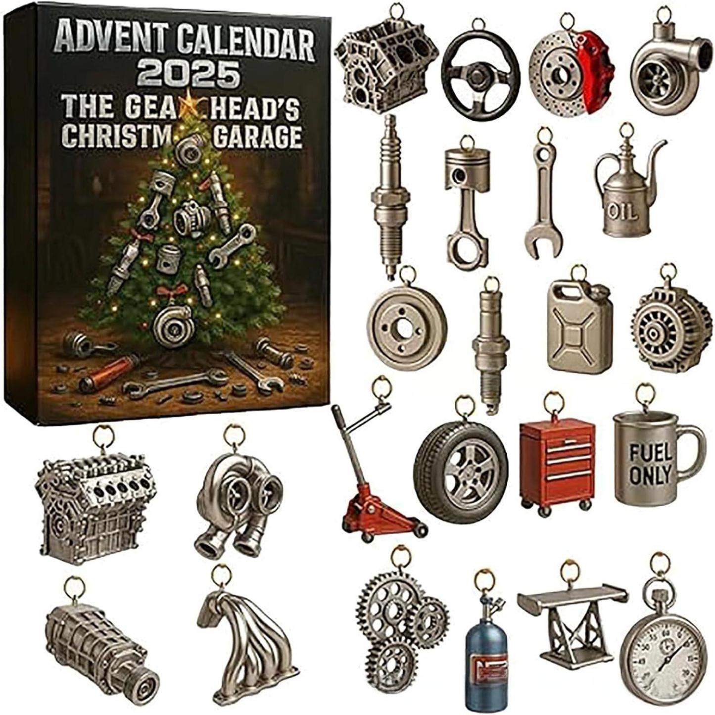 2025 Gearhead's Christmas Garage Advent Calendar - Car Parts Ornaments Blind Box with Acrylic Tree Decorations