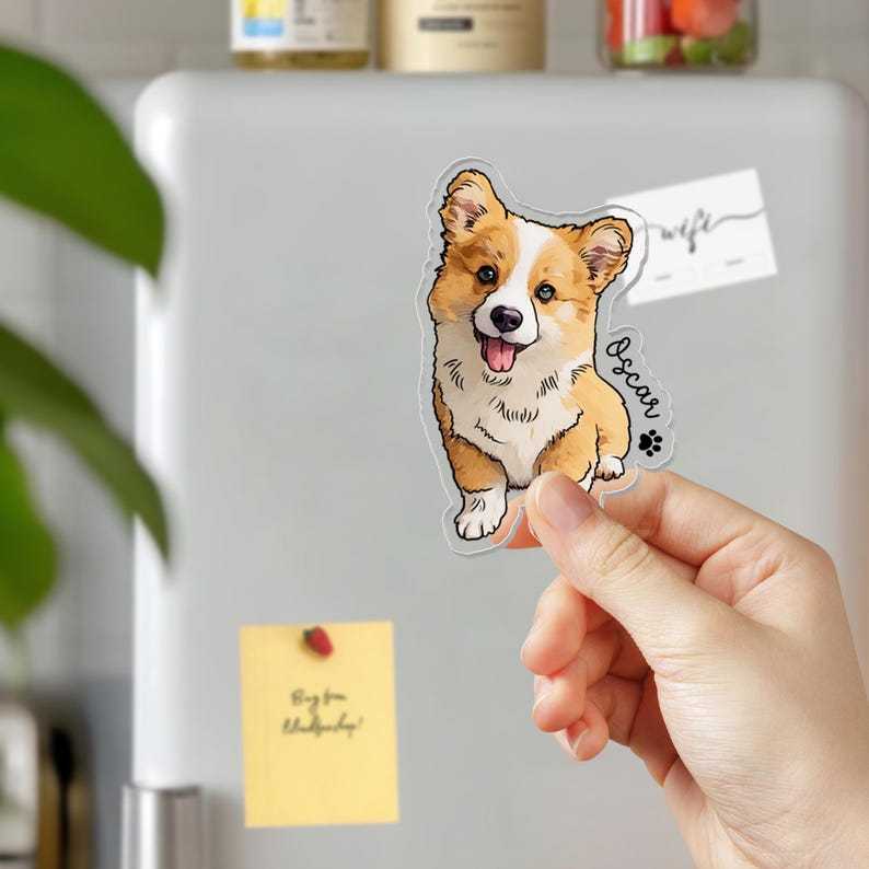 Custom Pet Photo Fridge Magnet Personalized Acrylic Magnet with Pet’s Name Pet Portrait Gift for Dog & Cat Lovers