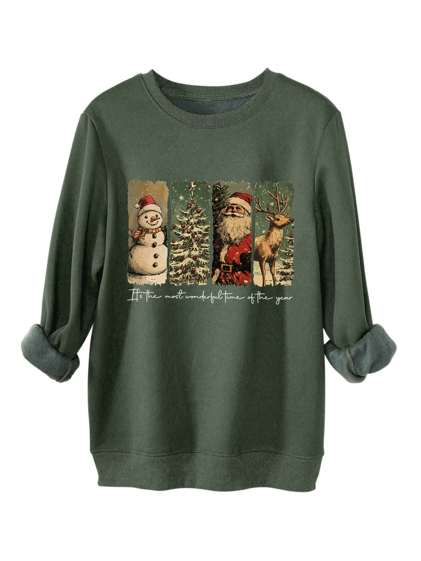 Vintage Retro Christmas Sweatshirt – Santa Claus & Tree Crewneck Holiday Pullover