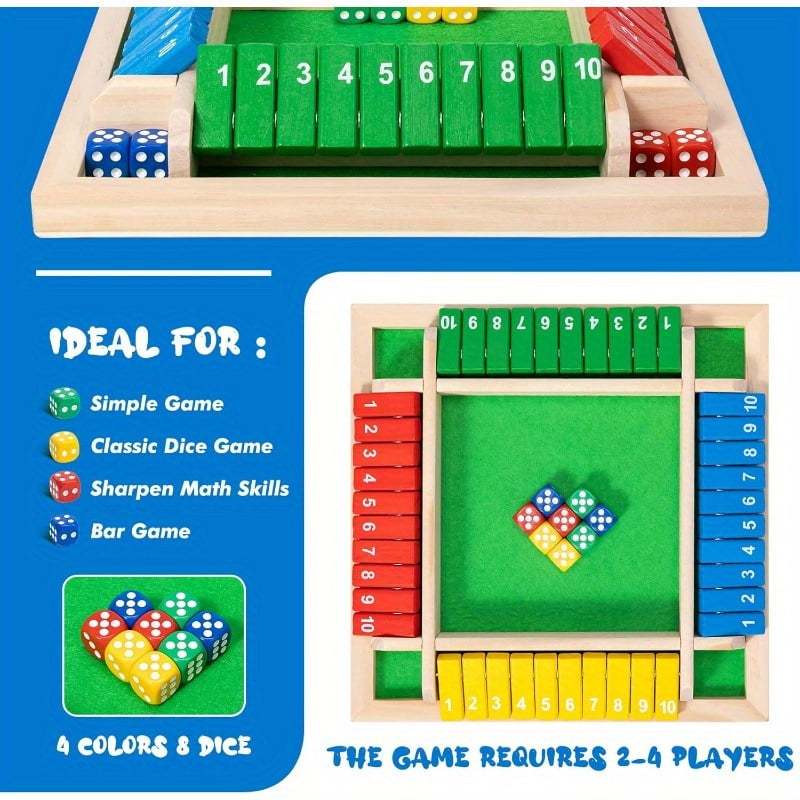 Arithmetic Dice Board Game,10 Numbers Traditional Wooden Pub Bar Board, Family Party Board Games Gift, for Parties and Gatherings