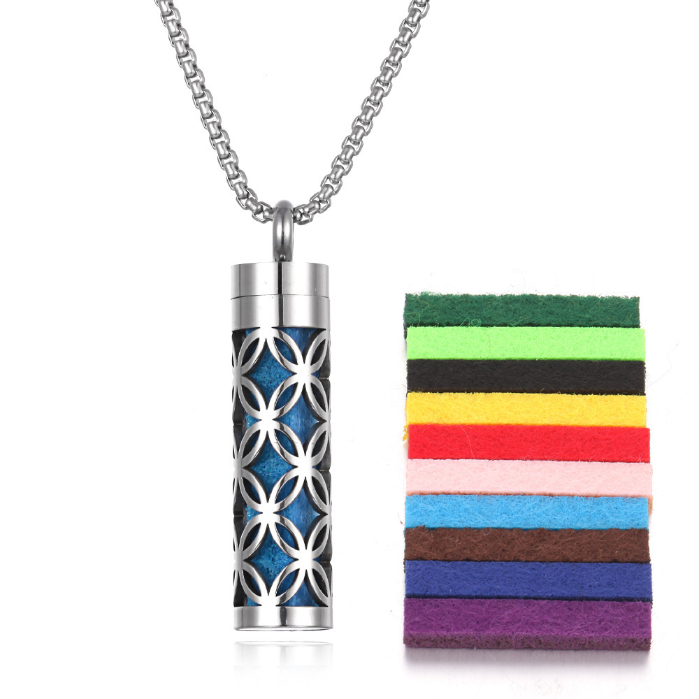 Aromatherapy Pendant – Stainless Steel Perfume Bottle Necklace, Hollow Wave Cylinder Design (Couples Gift)
