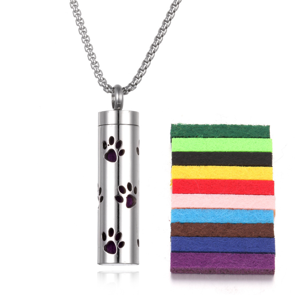 Aromatherapy Pendant – Stainless Steel Perfume Bottle Necklace, Hollow Wave Cylinder Design (Couples Gift)