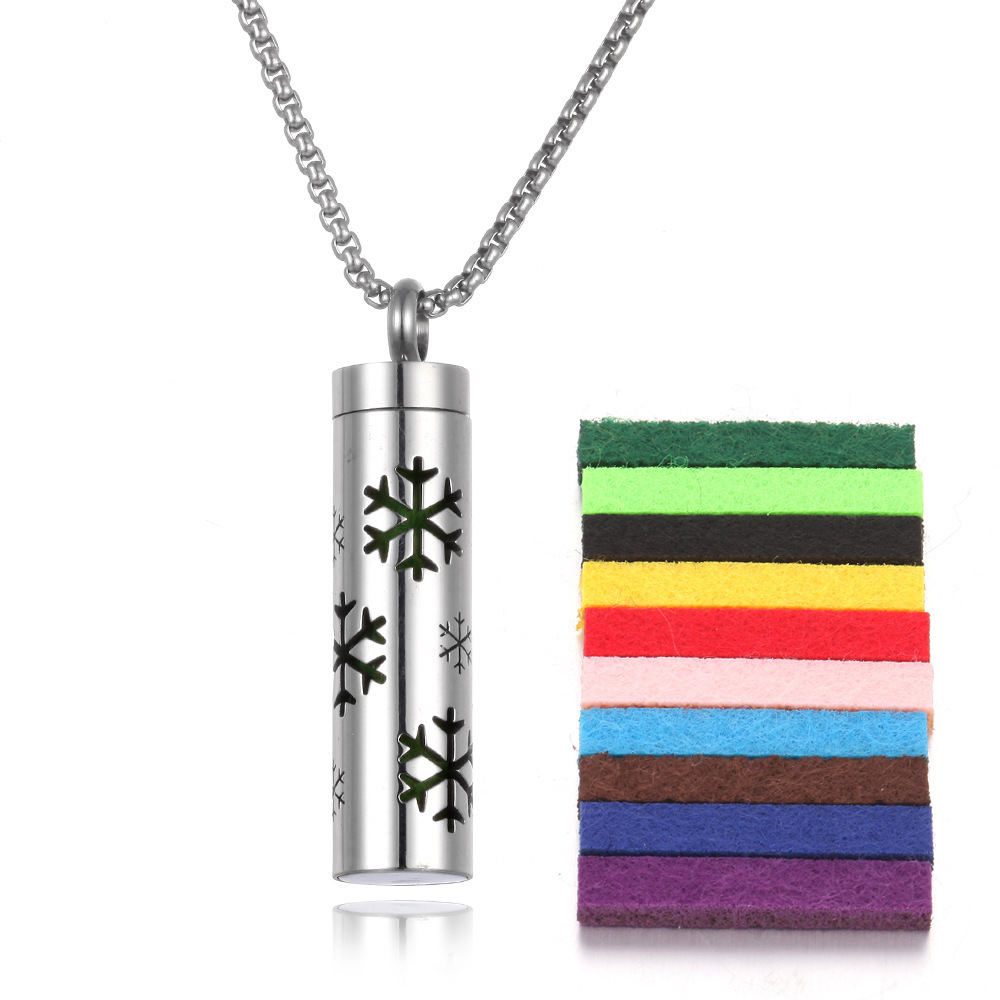 Aromatherapy Pendant – Stainless Steel Perfume Bottle Necklace, Hollow Wave Cylinder Design (Couples Gift)