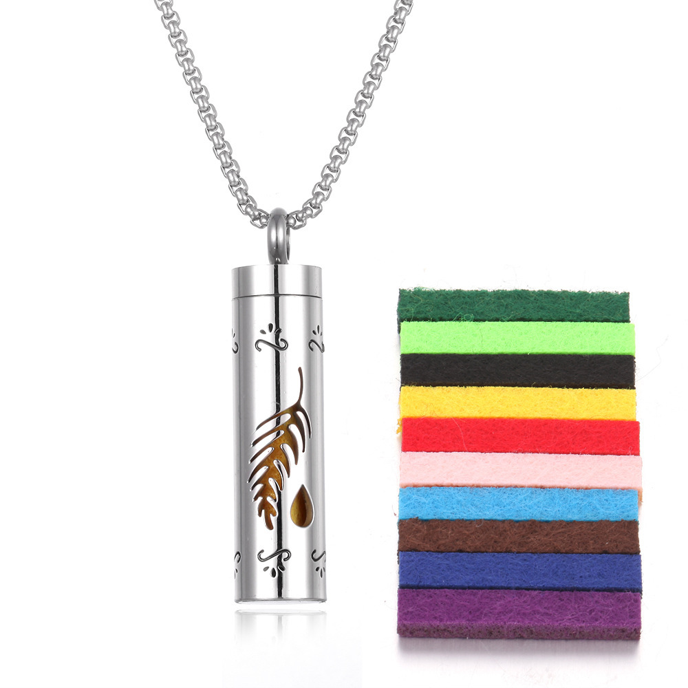 Aromatherapy Pendant – Stainless Steel Perfume Bottle Necklace, Hollow Wave Cylinder Design (Couples Gift)
