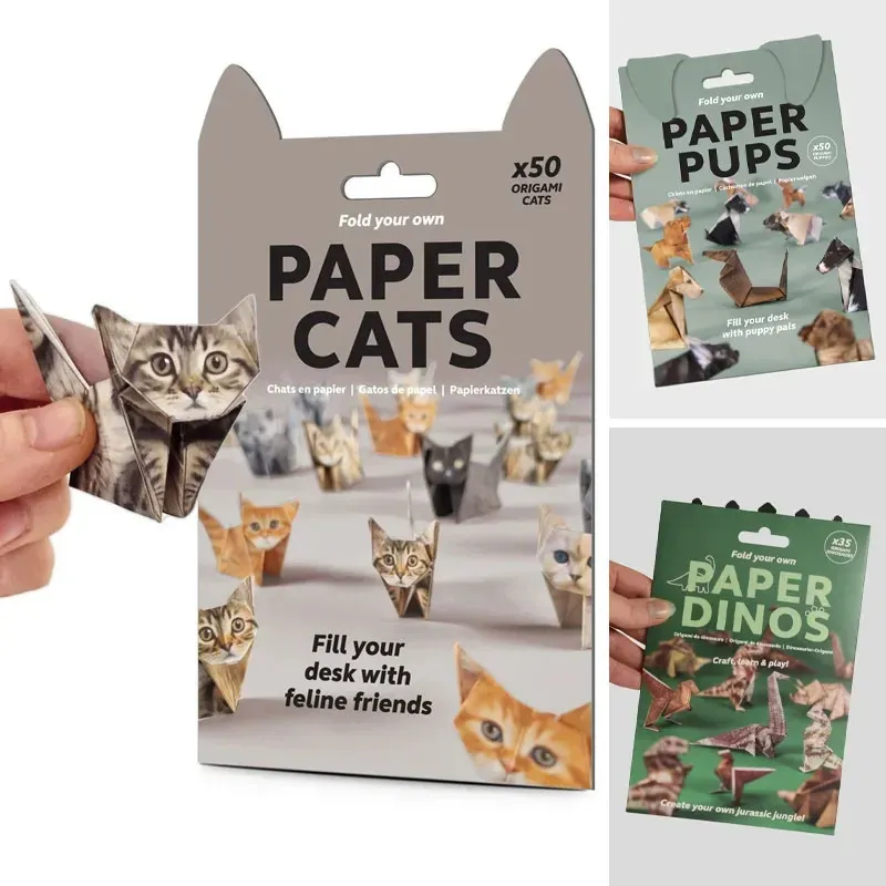 DIY Paper Cats Foldable Origami Animal Craft Kit Cute 3D Paper Cat Decoration for Kids & Adults