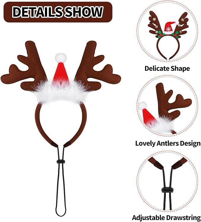 Christmas Reindeer Antler Pet Headband, Christmas Headband for Cats and Dogs, Reindeer Antler Bell Pet Headband