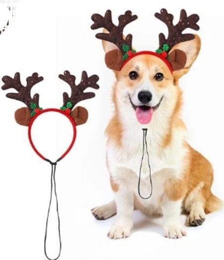 Christmas Reindeer Antler Pet Headband, Christmas Headband for Cats and Dogs, Reindeer Antler Bell Pet Headband