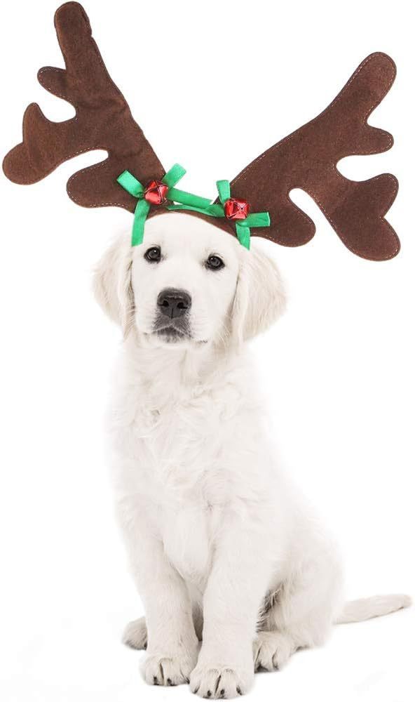 Christmas Reindeer Antler Pet Headband, Christmas Headband for Cats and Dogs, Reindeer Antler Bell Pet Headband
