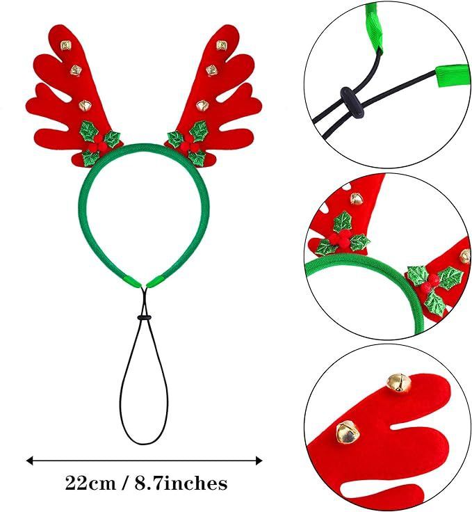 Christmas Reindeer Antler Pet Headband, Christmas Headband for Cats and Dogs, Reindeer Antler Bell Pet Headband