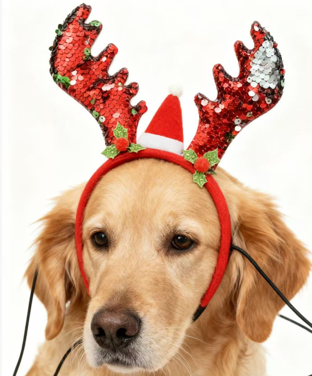 Christmas Reindeer Antler Pet Headband, Christmas Headband for Cats and Dogs, Reindeer Antler Bell Pet Headband