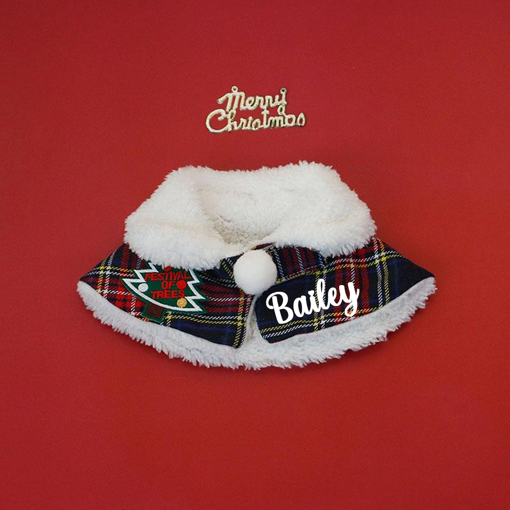 Custom Name Pet Scarf With Plush Collar, Pet Christmas Capes, Cat And Dog Neck Warmers, Christmas Gift For Pet Lovers