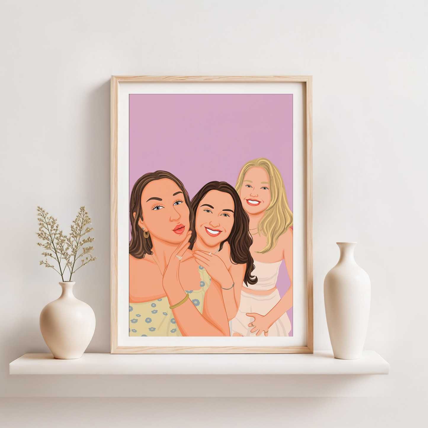 Custom Best Friend Portrait: Cartoon Illustration, Personalized Gift for Sister, Birthday Gift for Her