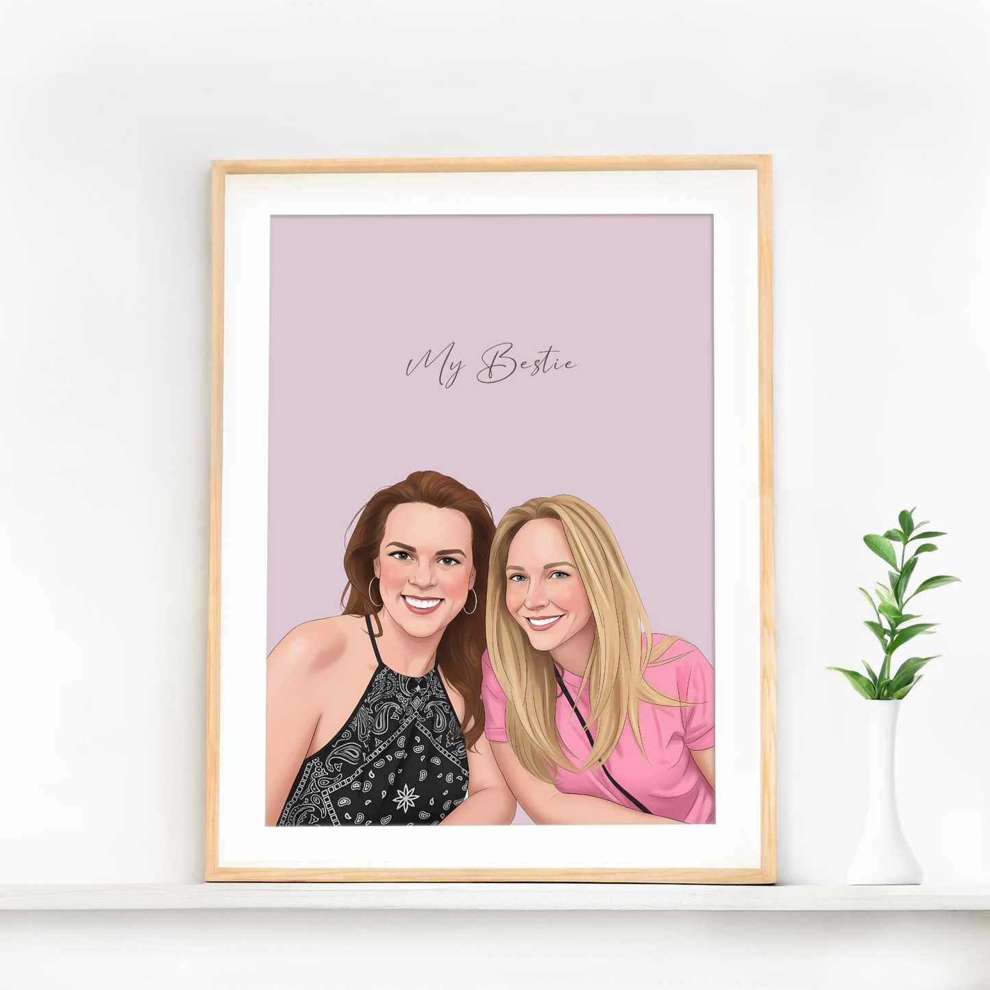Custom Best Friend Portrait: Cartoon Illustration, Personalized Gift for Sister, Birthday Gift for Her