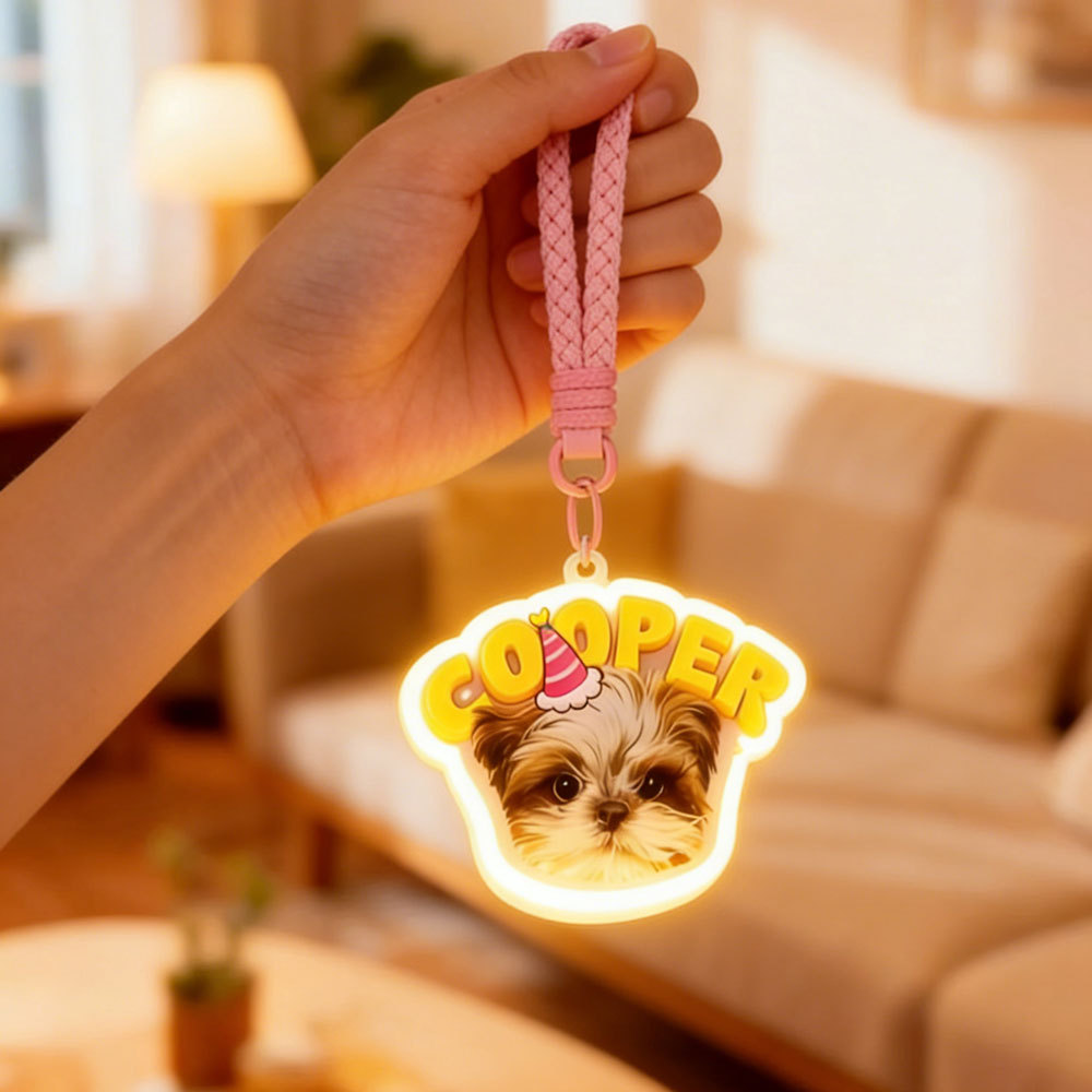 Custom Pet Photo Keychain with Light – Personalized Glowing Keychain for Dog & Cat Lovers