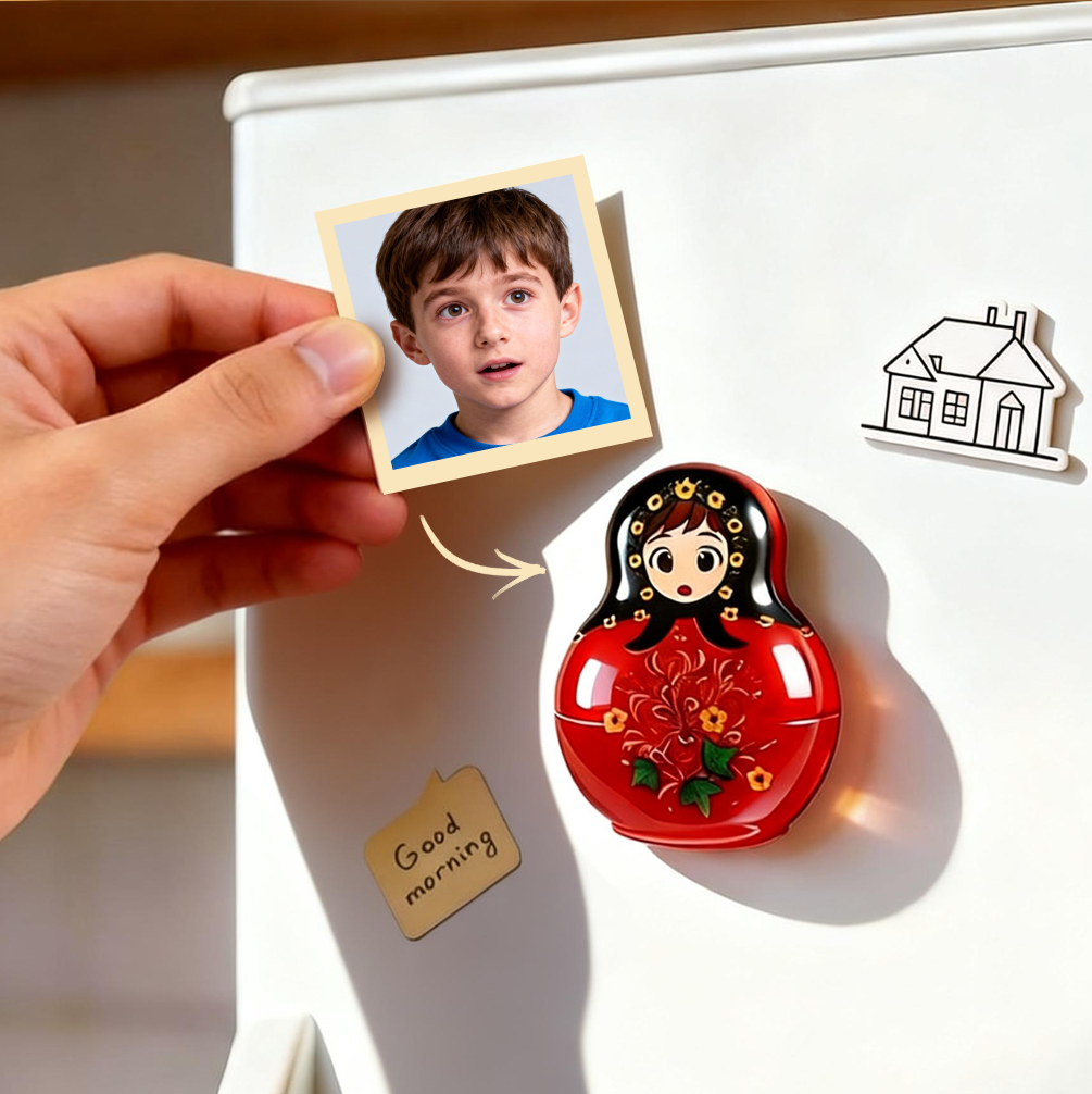 Custom Photo Matryoshka Crystal Fridge Magnet – Personalized Russian Doll Style Photo Magnet Keepsake Gift