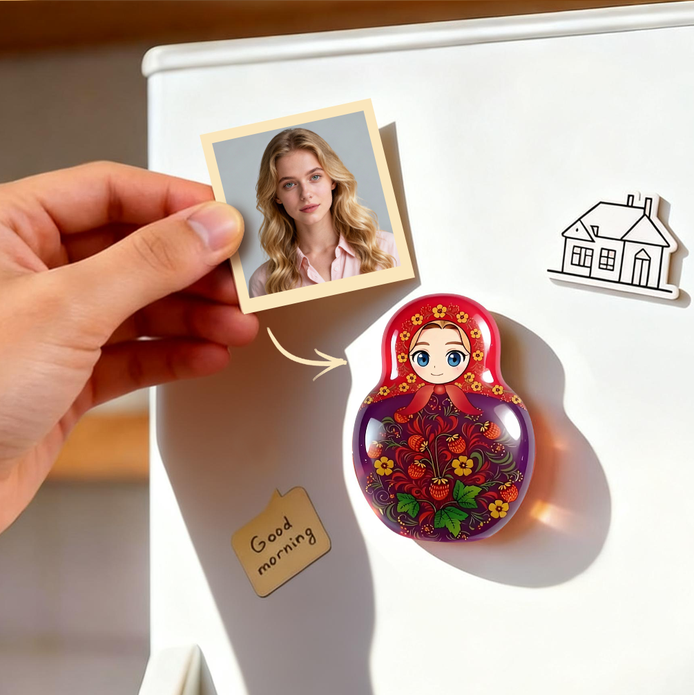 Custom Photo Matryoshka Crystal Fridge Magnet – Personalized Russian Doll Style Photo Magnet Keepsake Gift