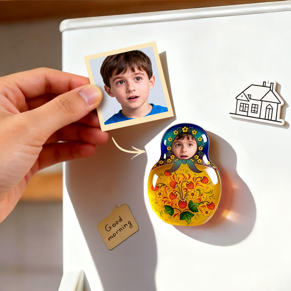 Custom Photo Matryoshka Crystal Fridge Magnet – Personalized Russian Doll Style Photo Magnet Keepsake Gift