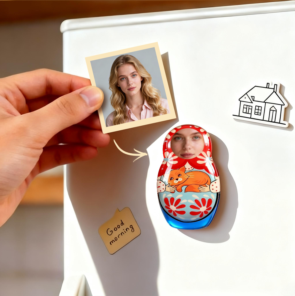 Custom Photo Matryoshka Crystal Fridge Magnet – Personalized Russian Doll Style Photo Magnet Keepsake Gift
