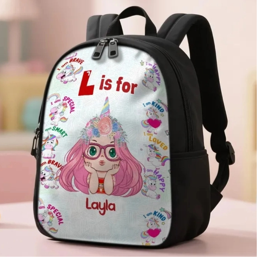 Personalized Backpack with Kid's Name DIY Cartoon Character School Bag 12inch Trendy Birthday Gift for Children, Toddlers & Preschool Boys and Girls - CustWit