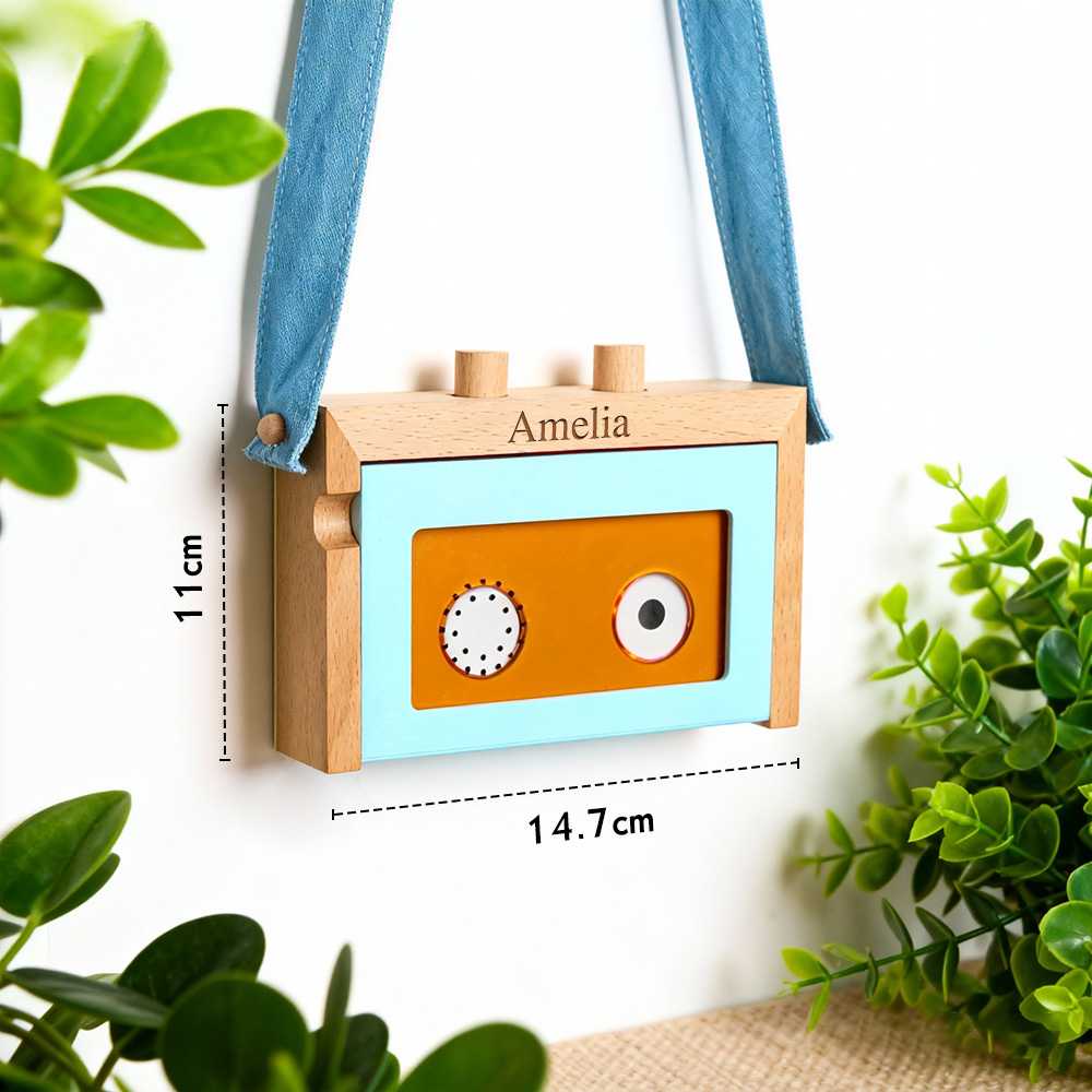 Wooden Mini Tape Recorder for Kids – Portable & Eco-Friendly Music Player with Denim Strap