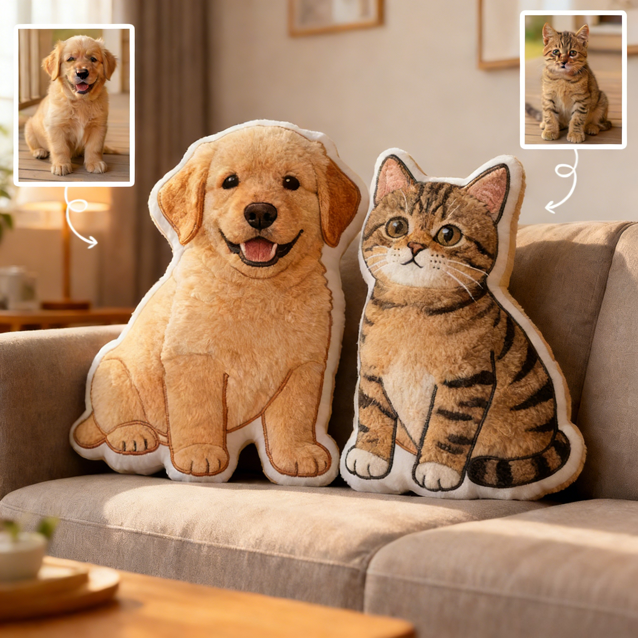 Personalized Pet Photo Shaped Pillow, Custom Dog or Cat Portrait Cushion
