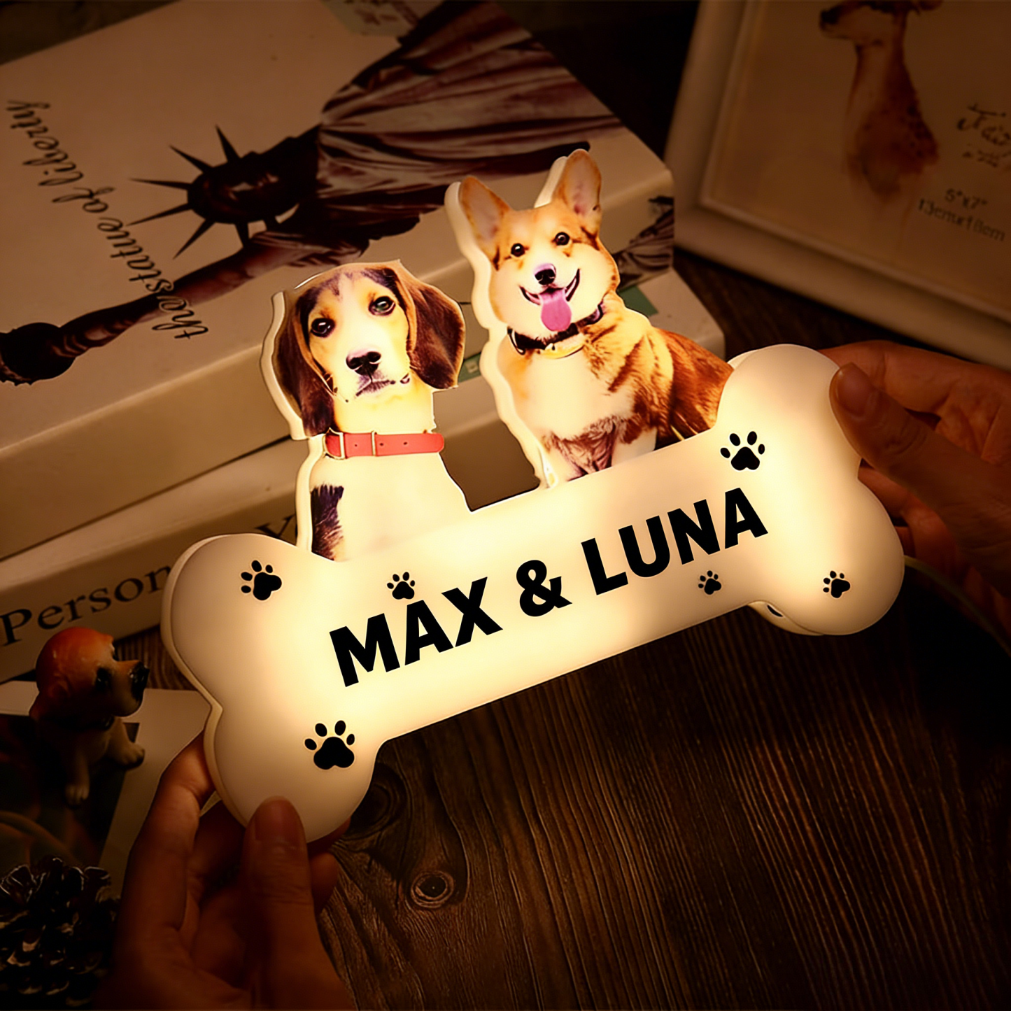 Custom Pet Portrait Acrylic Night Light, Photo & Name Personalized LED Lamp