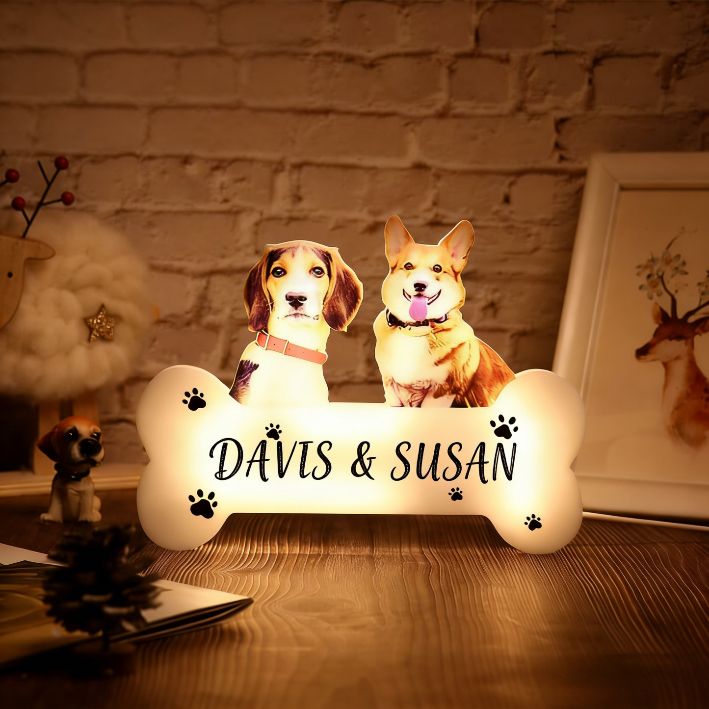 Custom Pet Portrait Acrylic Night Light, Photo & Name Personalized LED Lamp