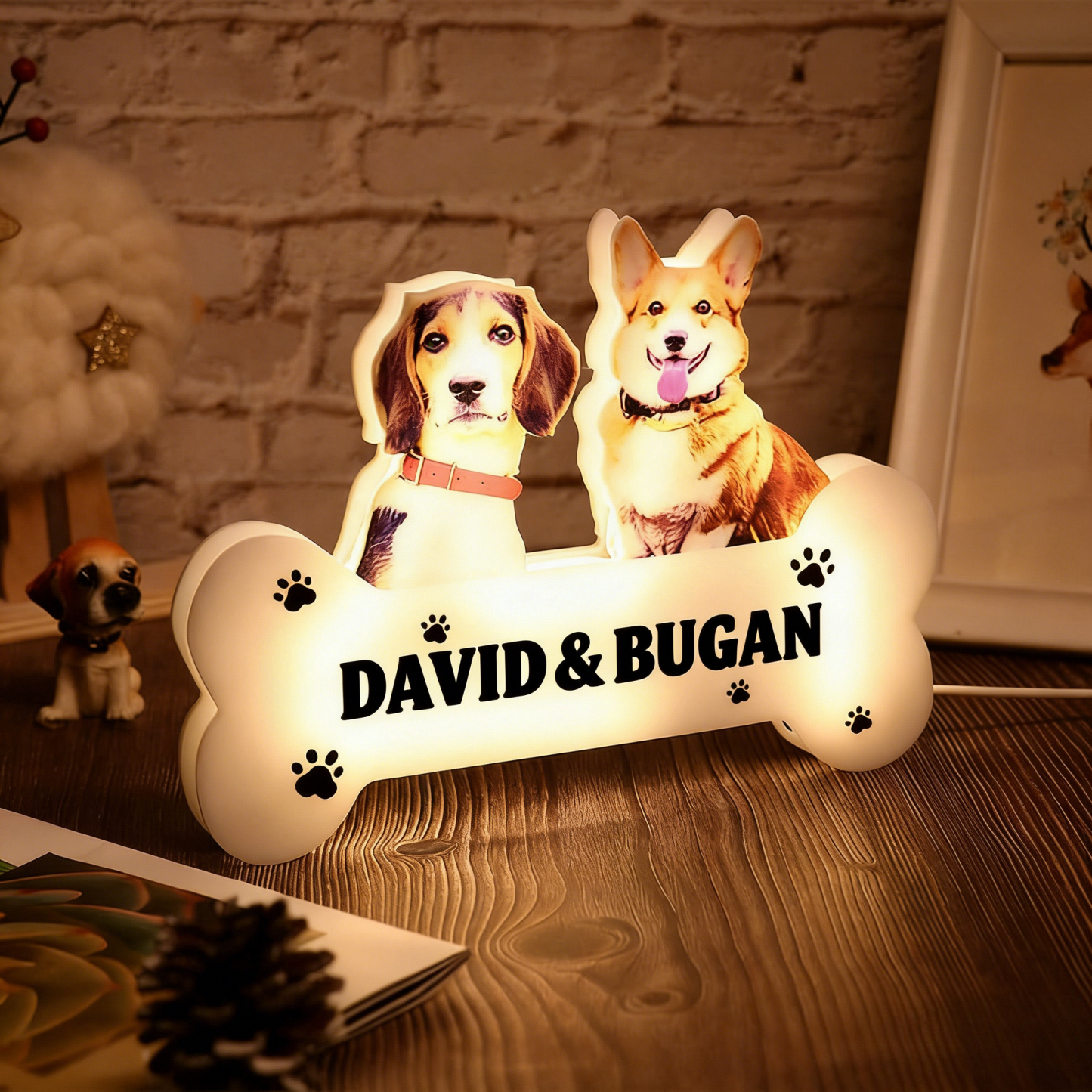 Custom Pet Portrait Acrylic Night Light, Photo & Name Personalized LED Lamp