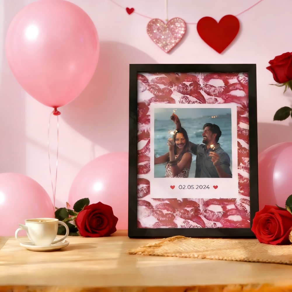 Custom Kiss Print Photo Frame – Personalized Valentine’s Day Gift, Romantic Couple Keepsake