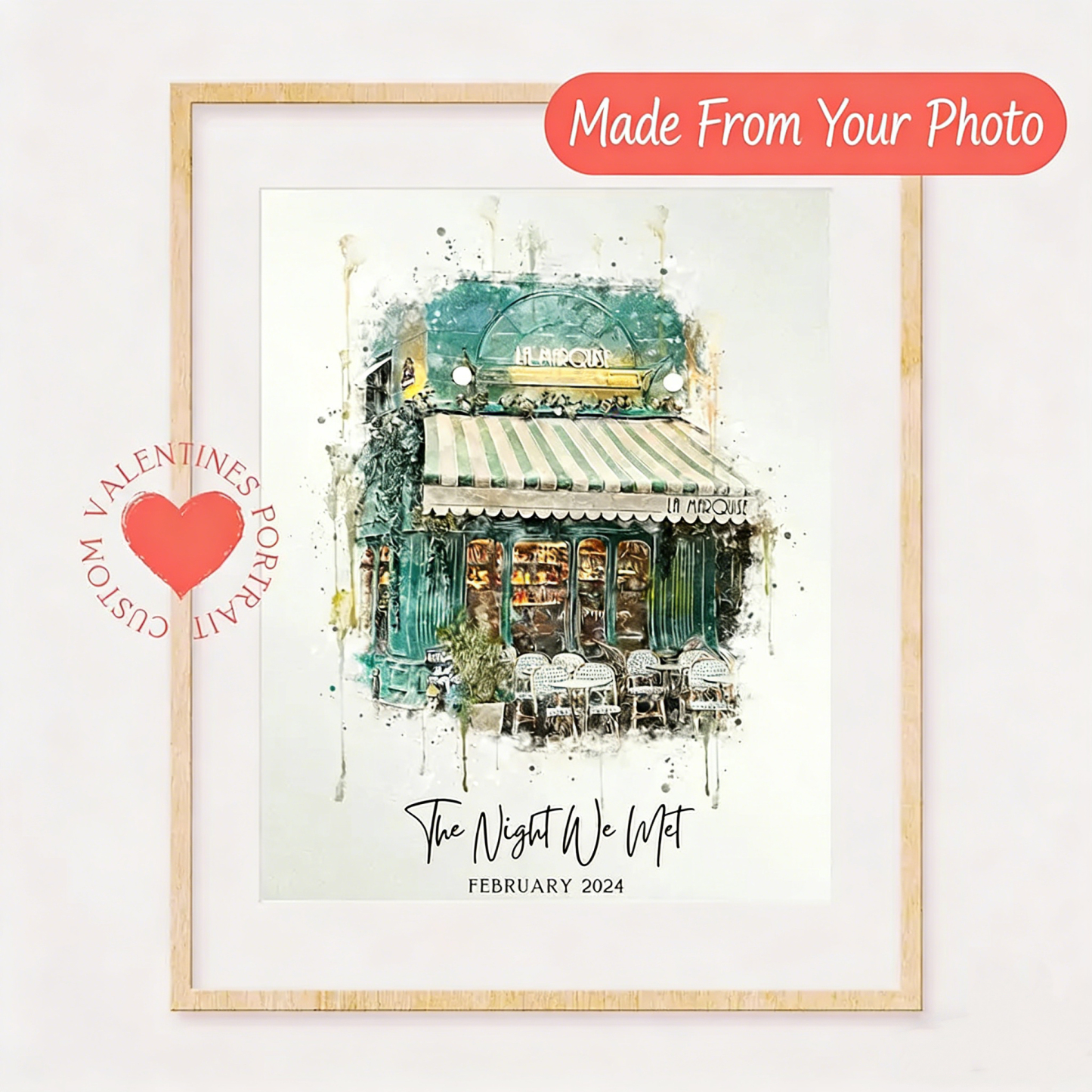 Custom First Date Venue Portrait – Hand-Drawn Watercolor Anniversary Gift