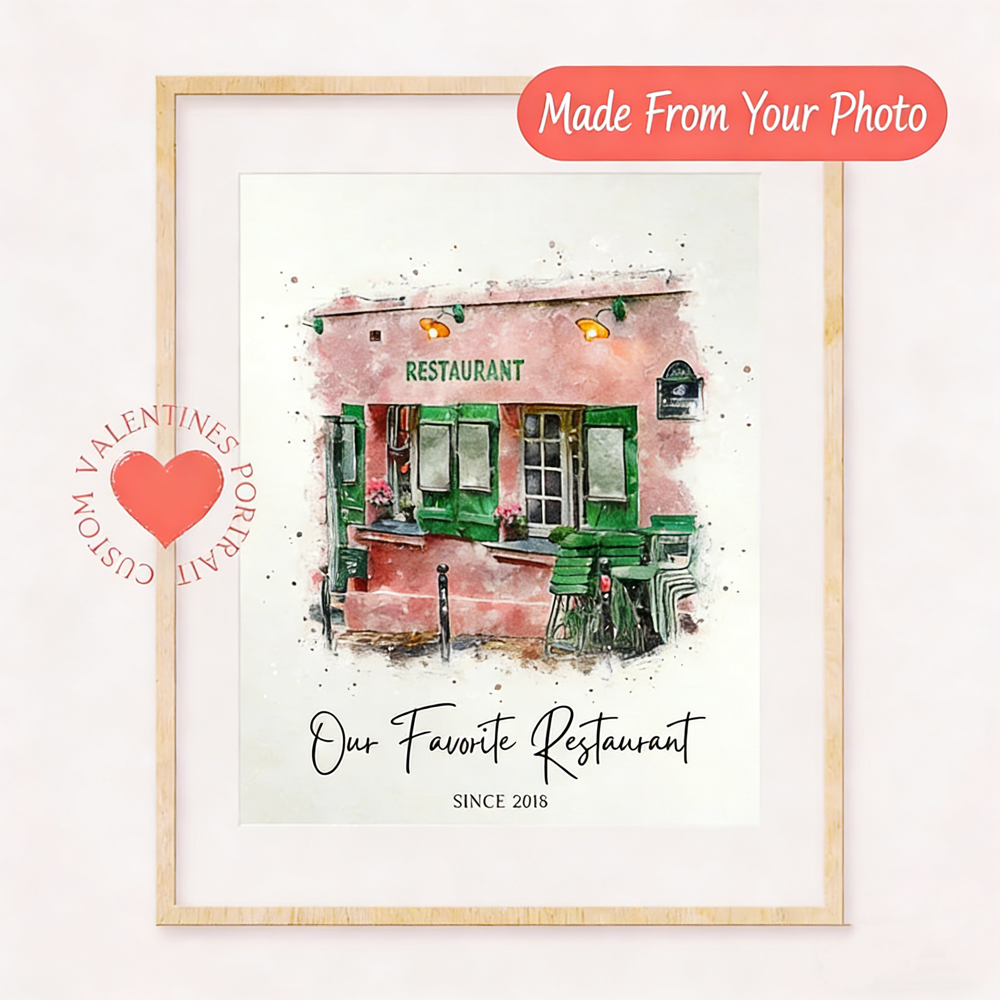 Custom First Date Venue Portrait – Hand-Drawn Watercolor Valentine's Day Gift