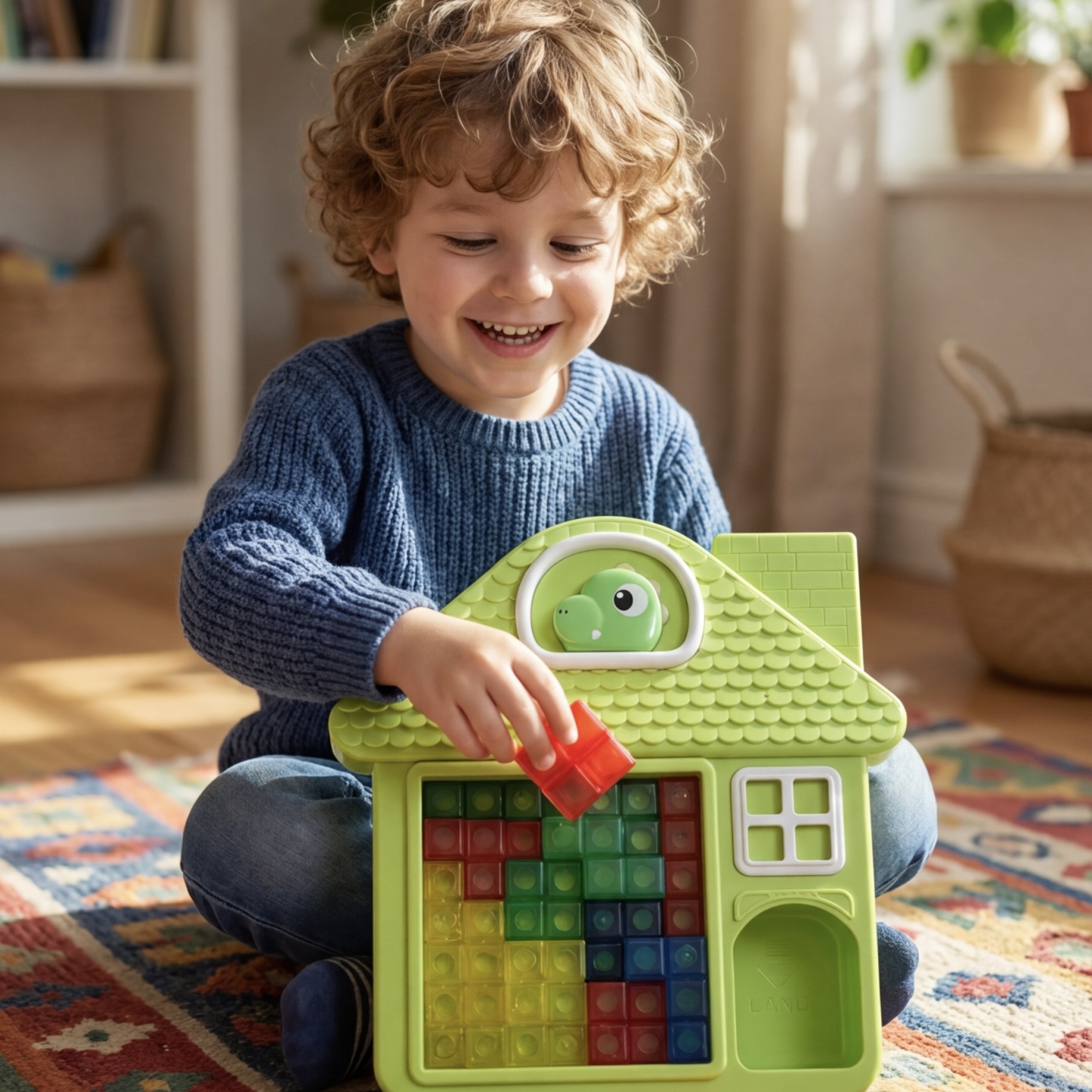 Dinosaur House Puzzle Sensory Toy, Soft Building Blocks Matching Game for Kids Learning & Fine Motor Skills