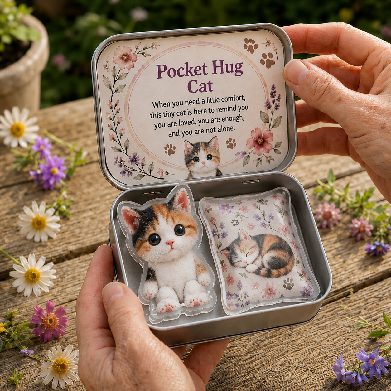 Pocket Hug Cat in Tin Box, Encouragement Comfort Gift, Thoughtful Present for Friends