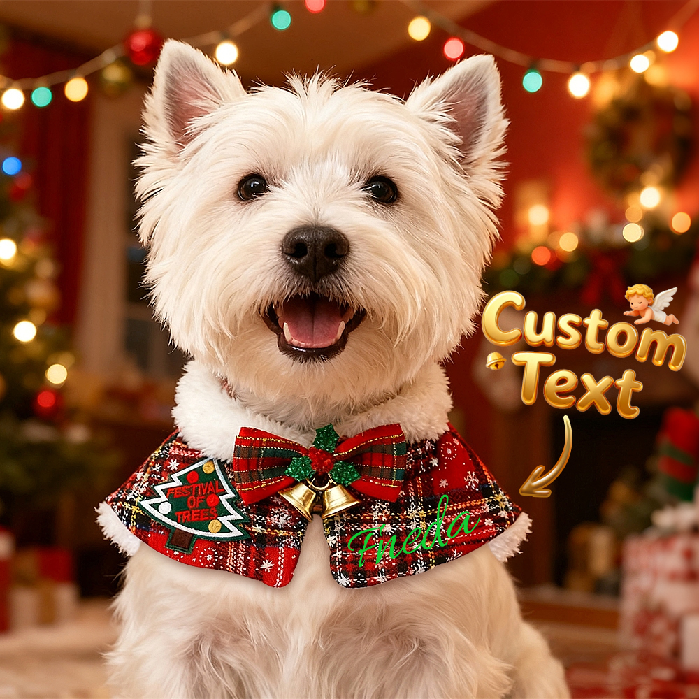 Custom Name Pet Scarf With Plush Collar, Pet Christmas Capes, Cat And Dog Neck Warmers, Christmas Gift For Pet Lovers