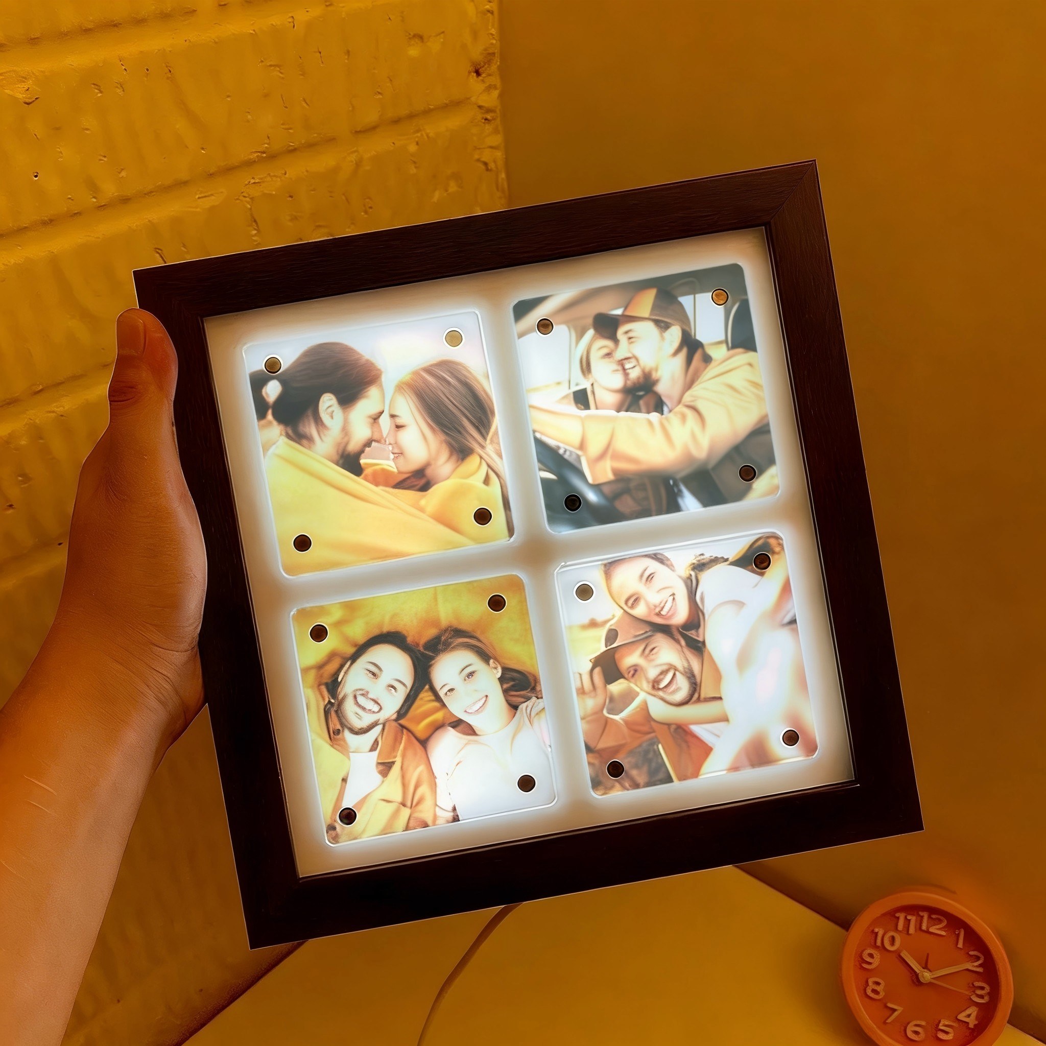 LED Light Up Collage Picture Frame, 9 Opening Photo Display, Backlit Shadow Box Frame, Kawaii Desk Decor Gift