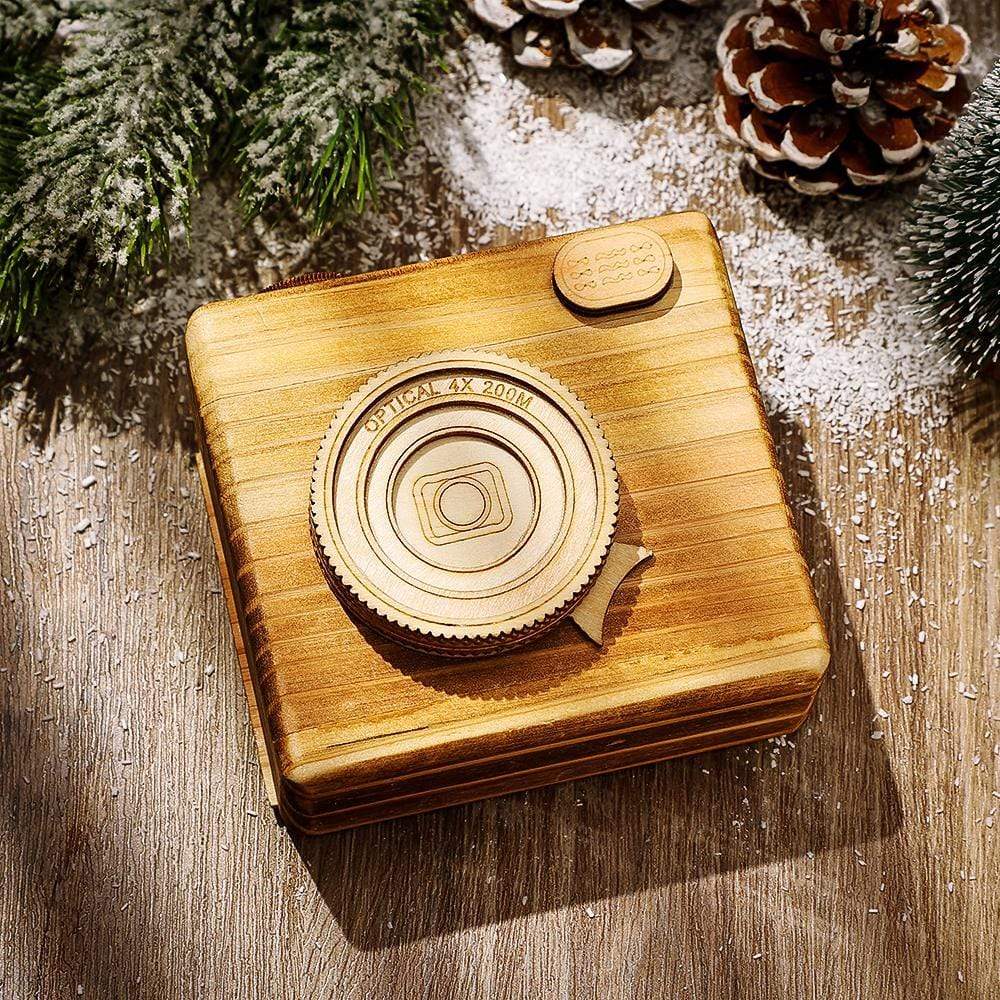 Camera Wooden Box for Film Roll Keychain