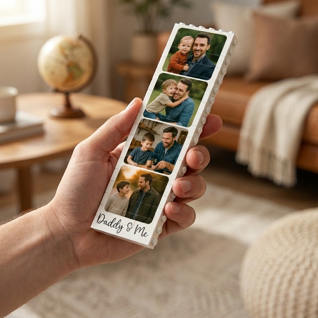 Personalised Daddy & Me Building Brick Photo Block, Gift for Dad, Puzzle, Grandad, Grandpa, Birthday Gift, Father's Day Gift Idea