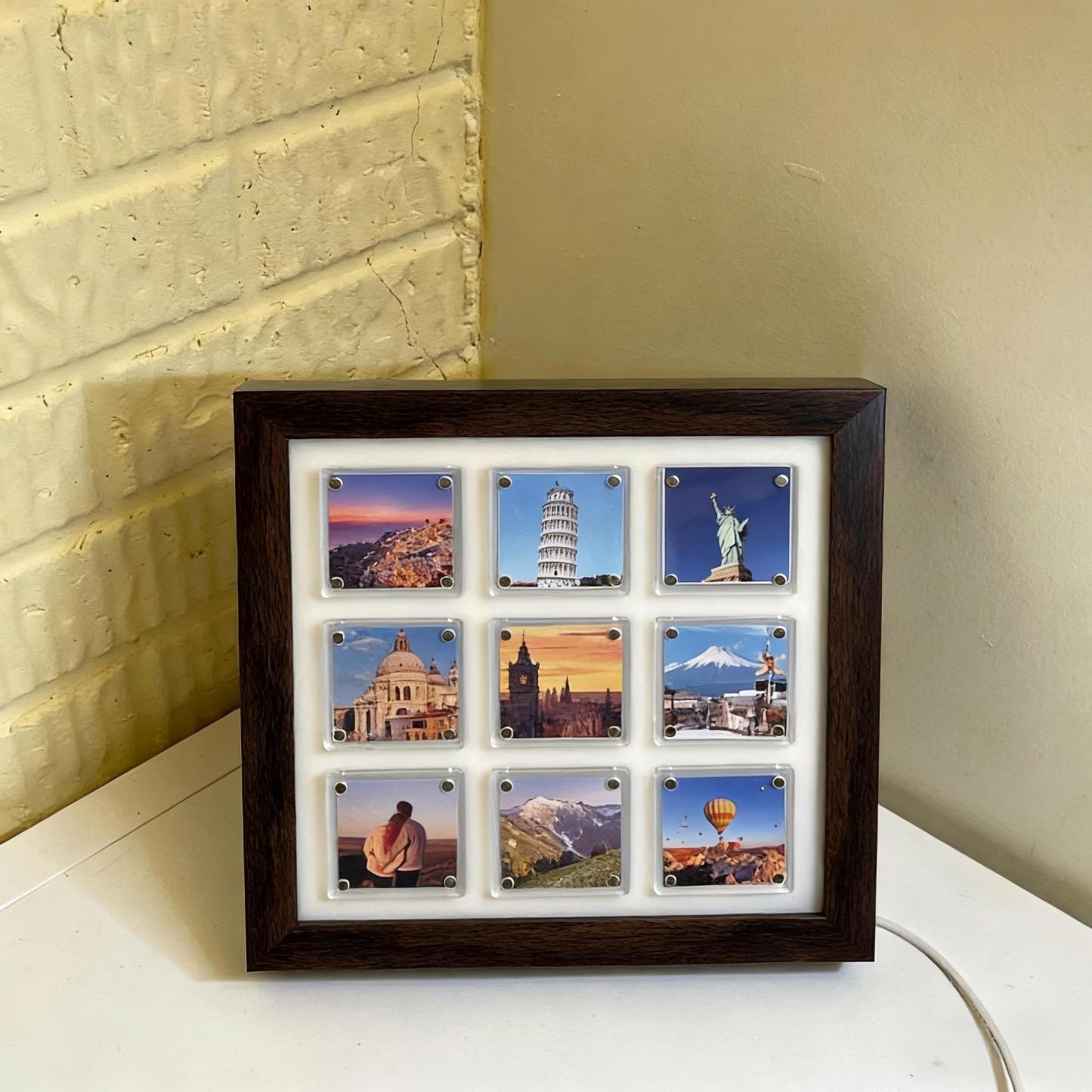 LED Light Up Collage Picture Frame, 9 Opening Photo Display, Backlit Shadow Box Frame, Kawaii Desk Decor Gift