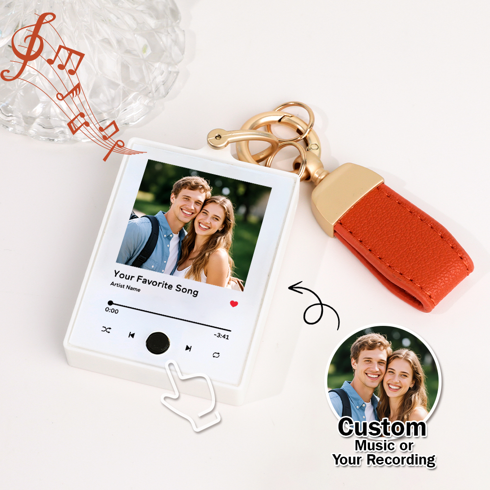 Custom Keychain With Photo and Text – Meaningful Gift with Your Personalized Music or Recording For Dad, Mom, Family, Friends