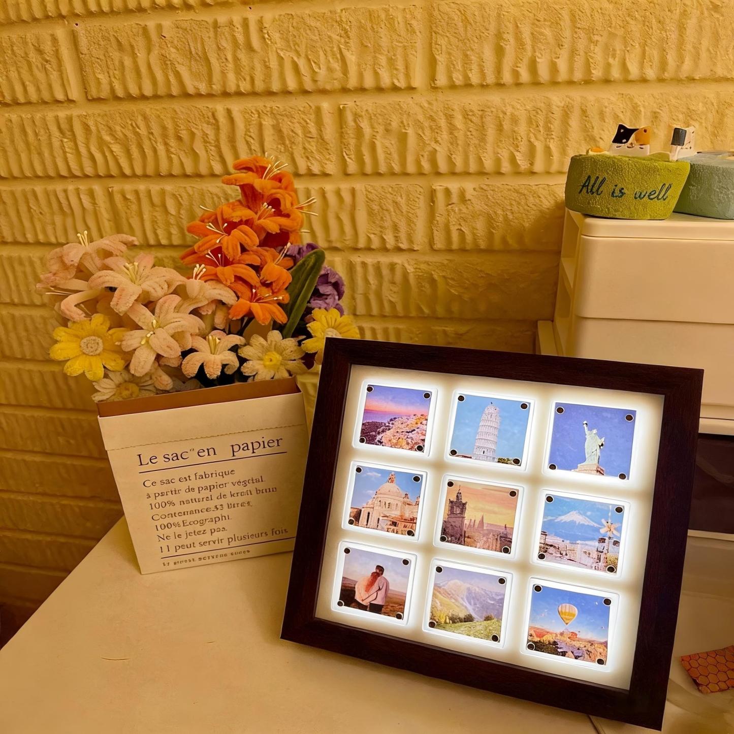 LED Light Up Collage Picture Frame, 9 Opening Photo Display, Backlit Shadow Box Frame, Kawaii Desk Decor Gift