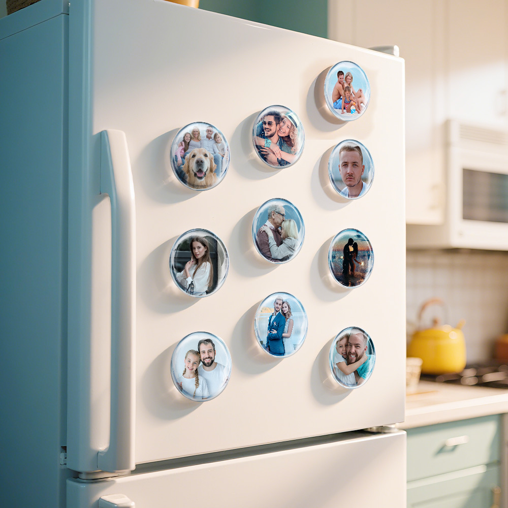 Personalized Round Glass Magnets Custom Photo Fridge Magnets Gift For Family Lovers - CustWit