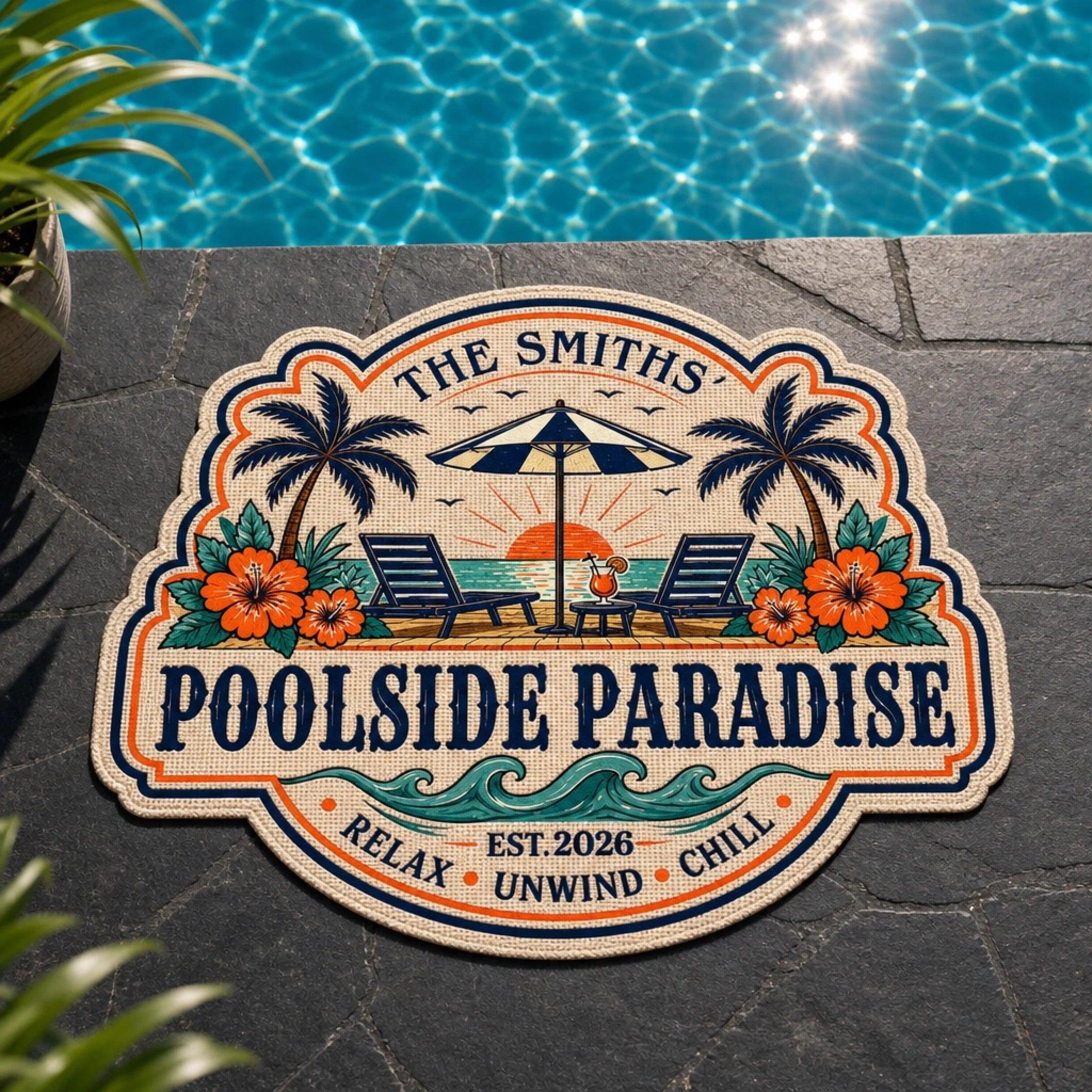 Custom Poolside Shaped Doormat ,Personalized Summer Vacation And Travel Gifts ,Making Summer Memories