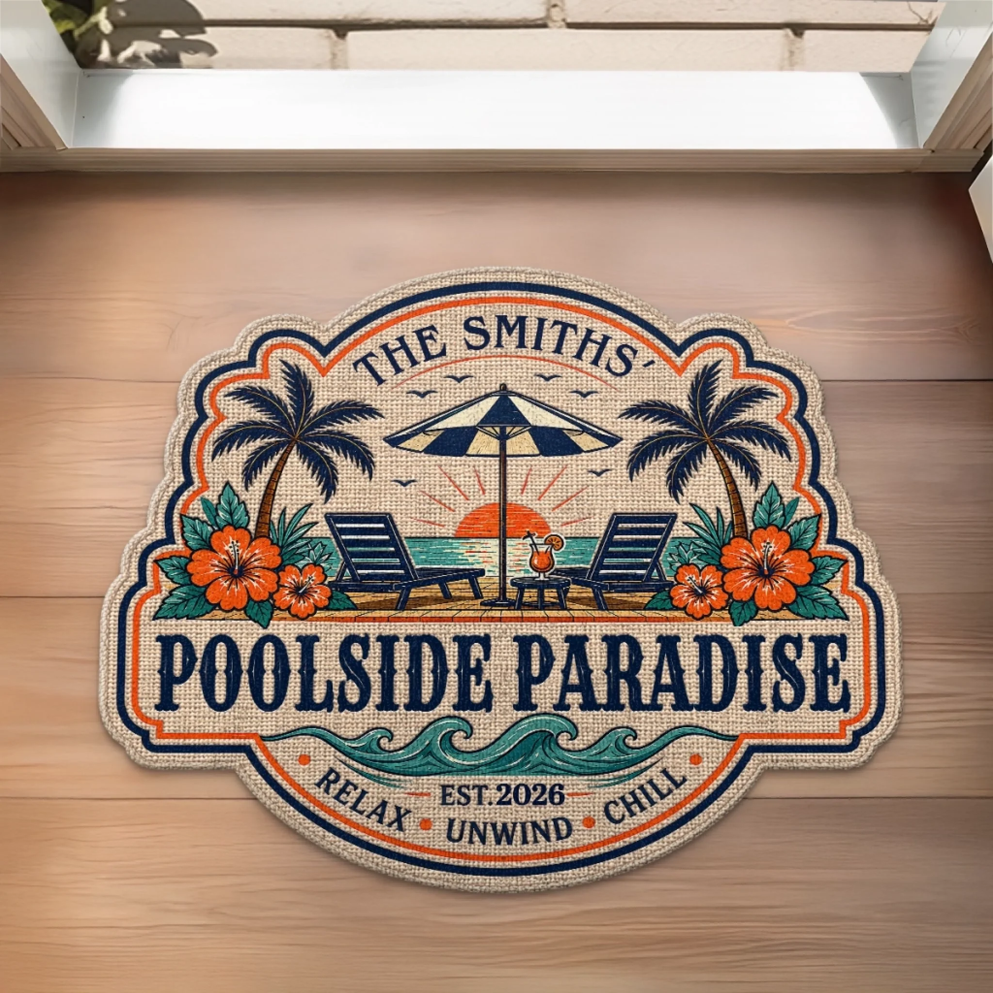 Custom Poolside Shaped Doormat ,Personalized Summer Vacation And Travel Gifts ,Making Summer Memories