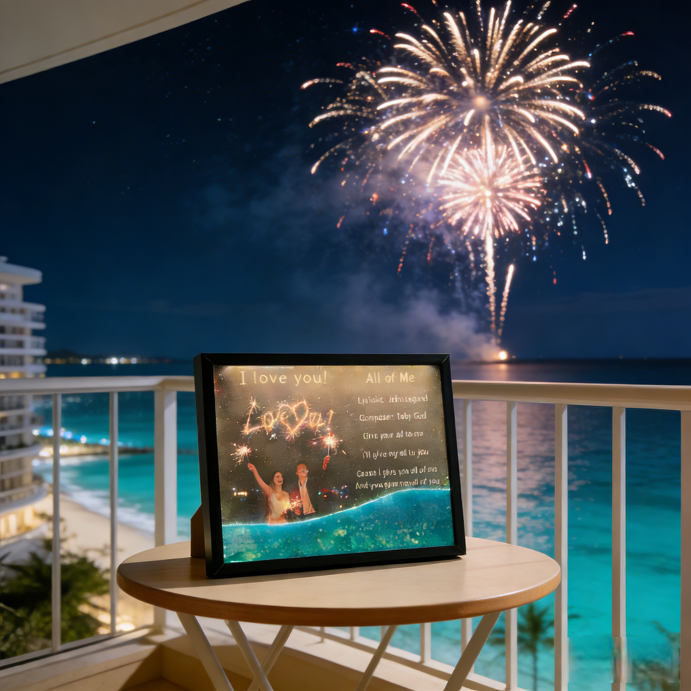 Custom Photo & Text Light-Up Sand Art Frame with Music - Personalized LED Floating Sand Decor Gift