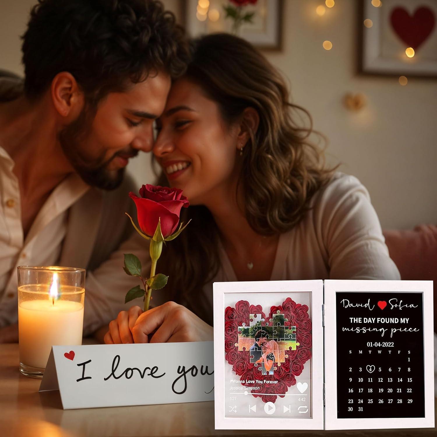 Personalized Flower Song Frame Missing Piece Puzzle Design Anniversary Calendar Couple Gifts For Valentine's Day Wedding