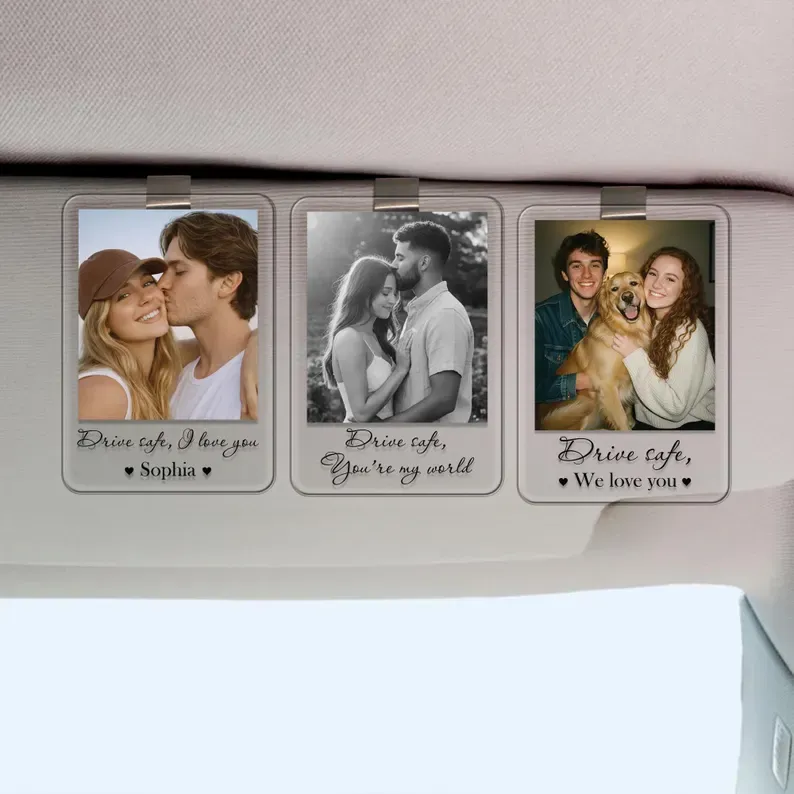 Personalized Photo Car Visor Clip Valetine's Gift For Couple Drive Safe Photo Clip